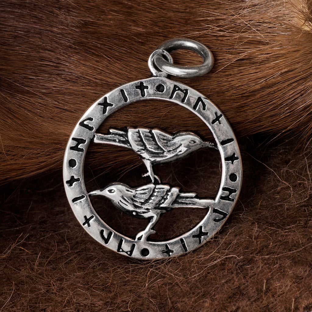 Pendants - Huginn & Muninn Amulet, Silver - Grimfrost.com