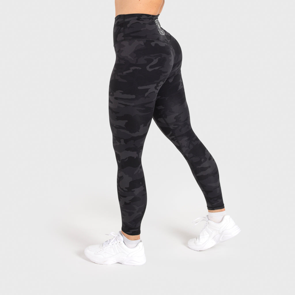 Black Camouflage Leggings, Black Outdoor Tights, Camouflage