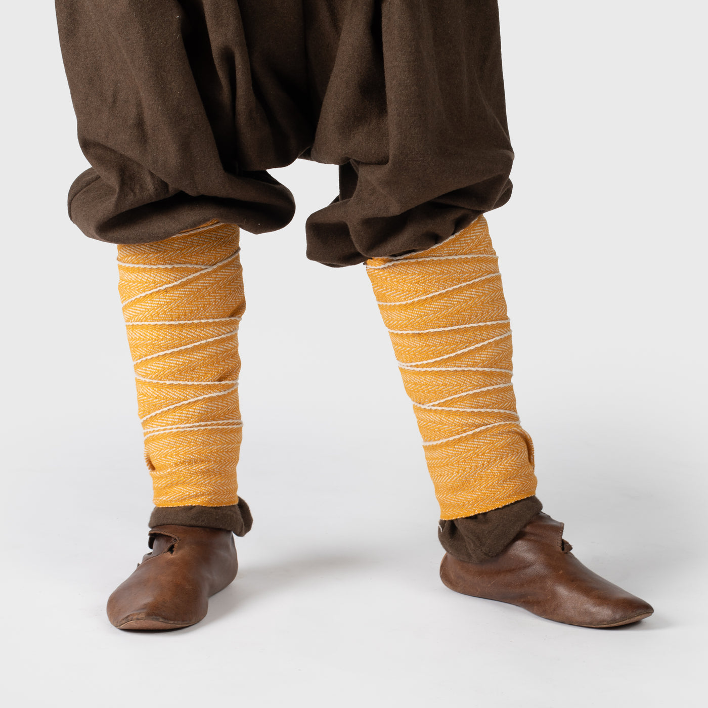 Viking Leg Wraps, Handwoven, Yellow and White
