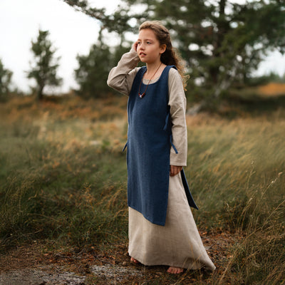 Kids Apron Dress, Natural / Blue Apron