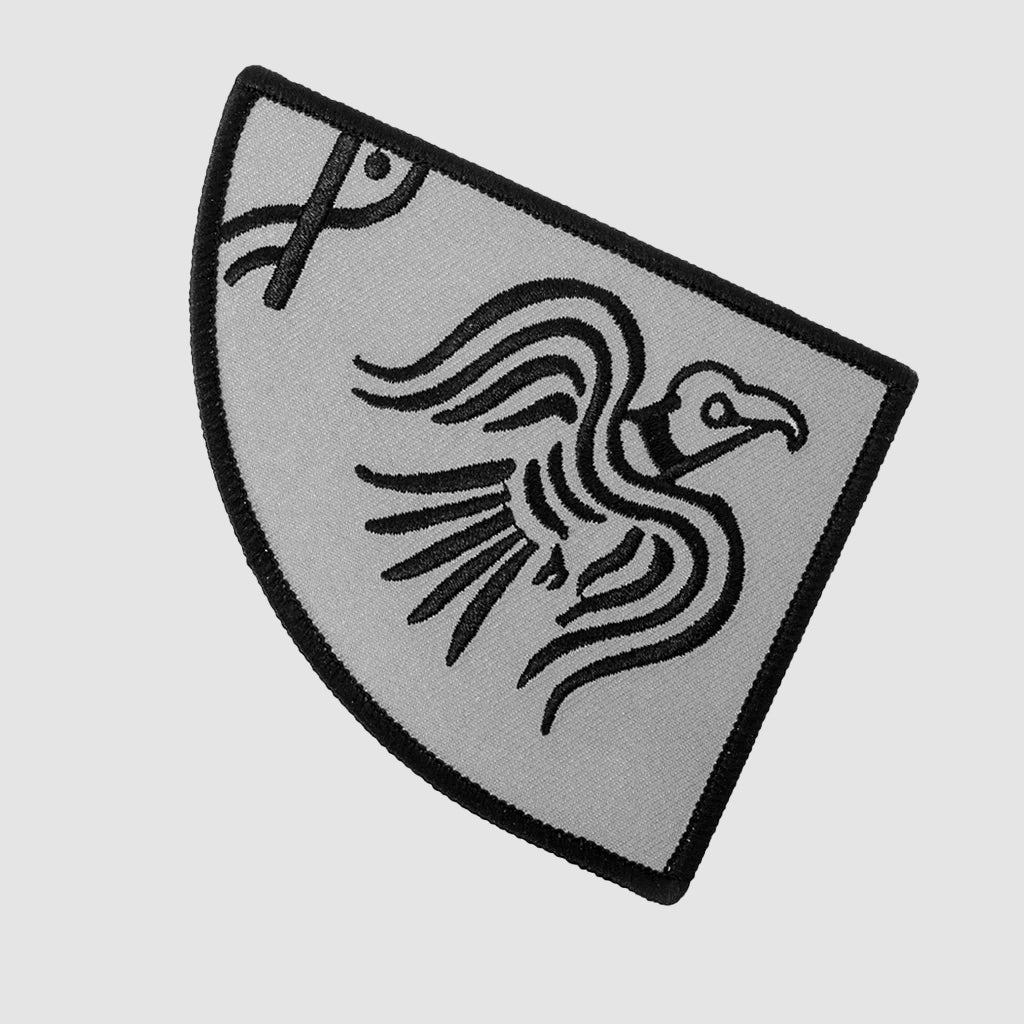 Raven Banner Patch, Embroidered, Grey