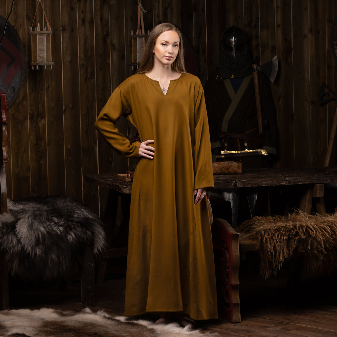 Viking Dress, Wool Twill, Mustard  Grimfrost