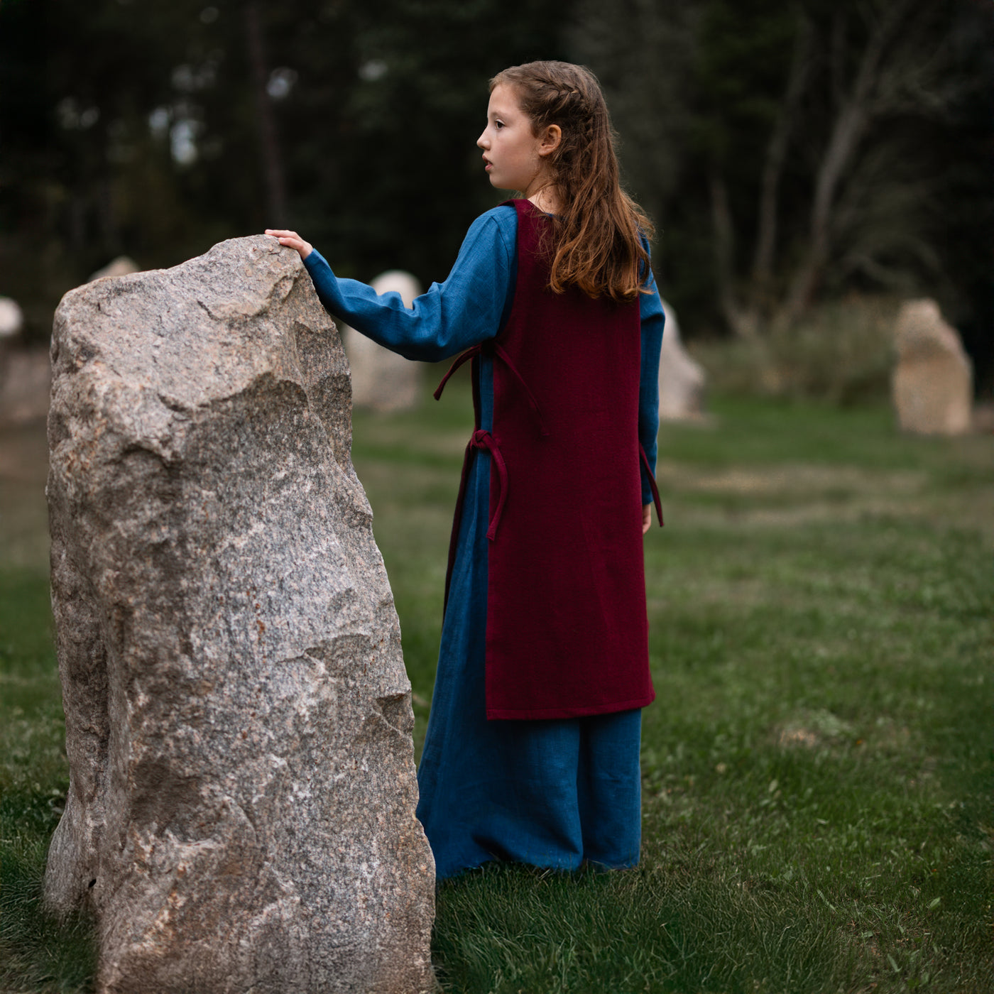 Kids Apron Dress, Blue / Burgundy Apron