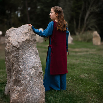 Kids Apron Dress, Blue / Burgundy Apron