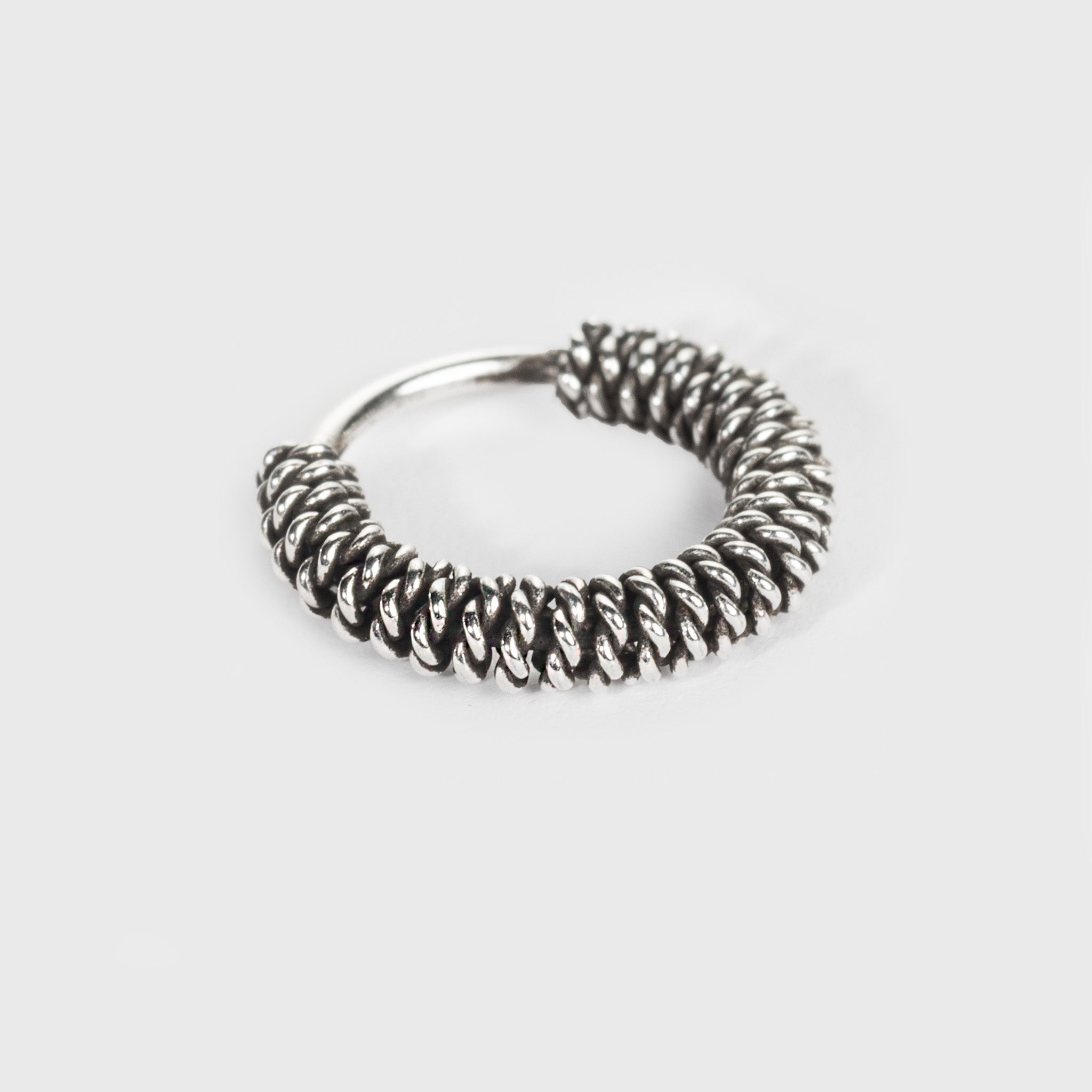 Silver Nose Ring, Cabel-knit Design with an oxidized finish – Grimfrost