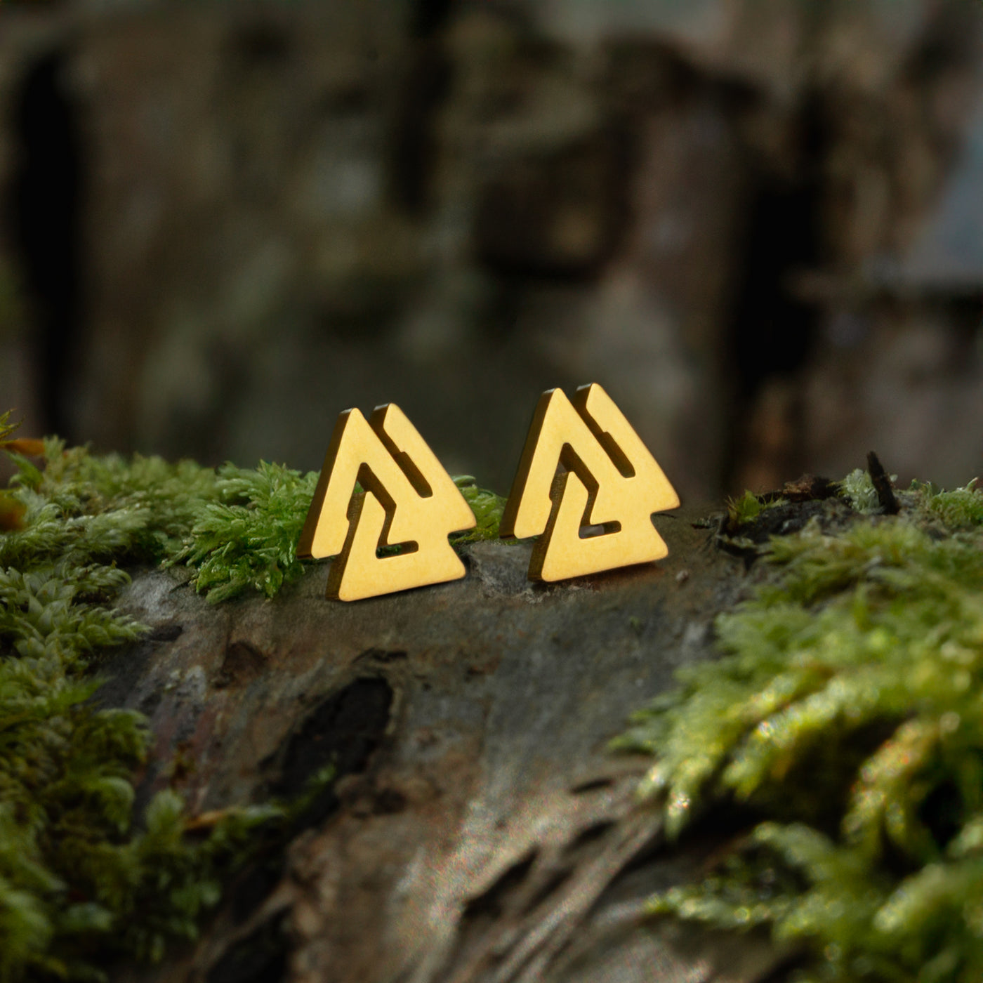 Stud Earring, Valknut Gold Plated
