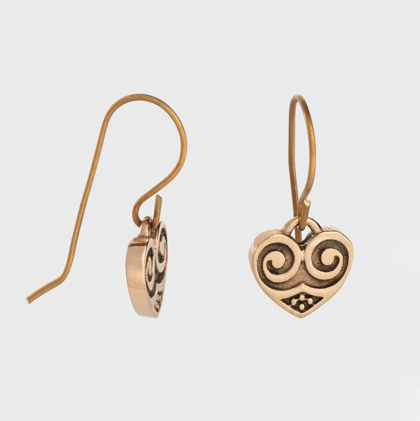 Birka Heart Earrings, Bronze