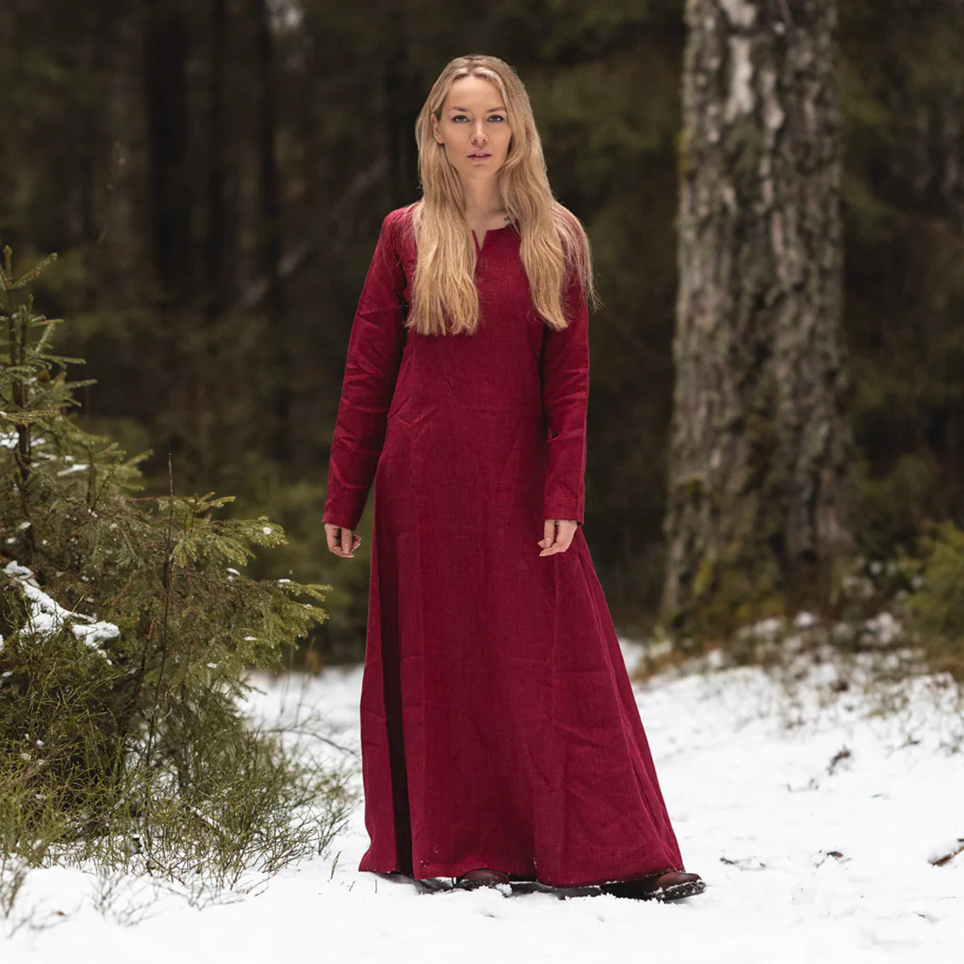 Viking Dress, Linen, Red
