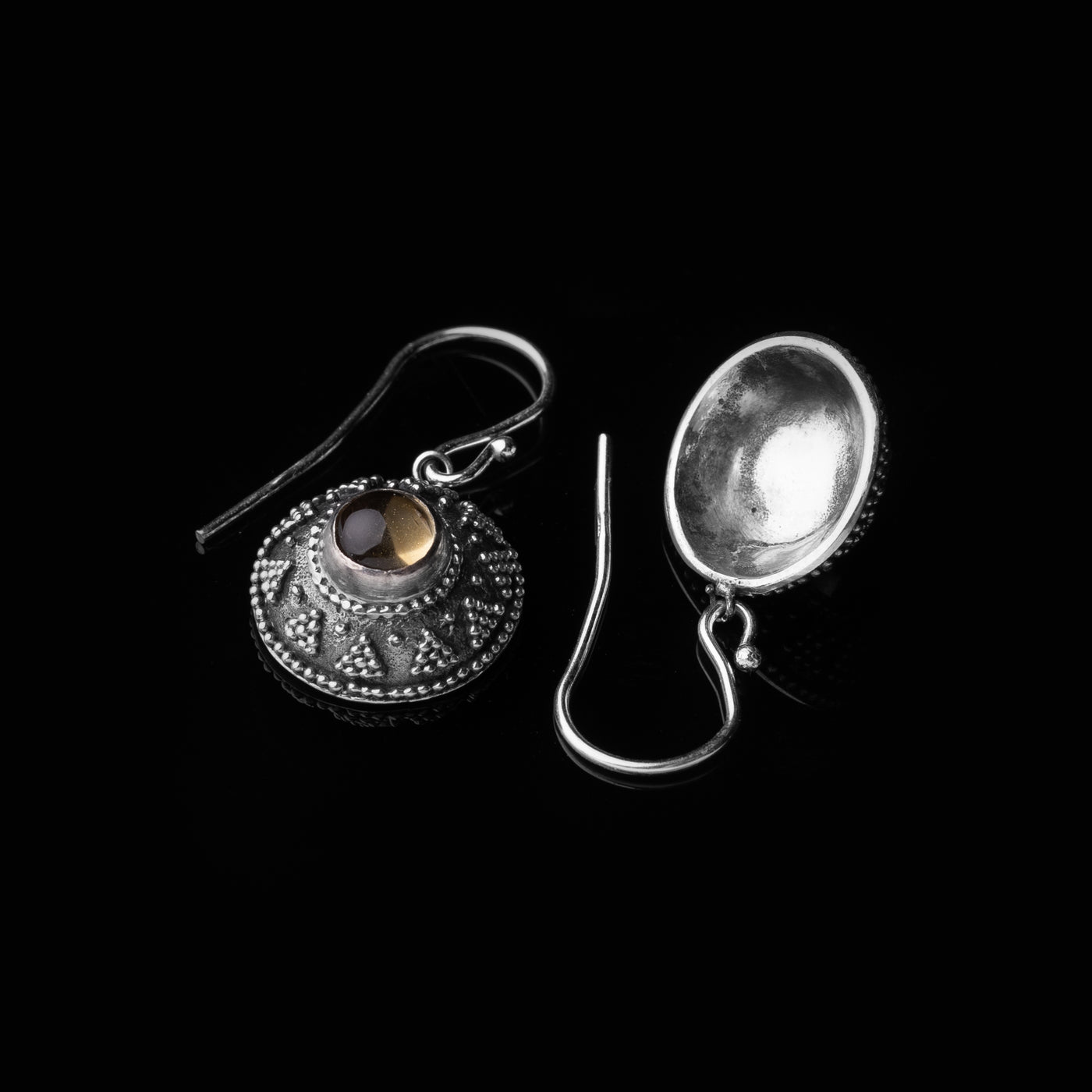 Premium Granulation Earrings, Citrine Silver