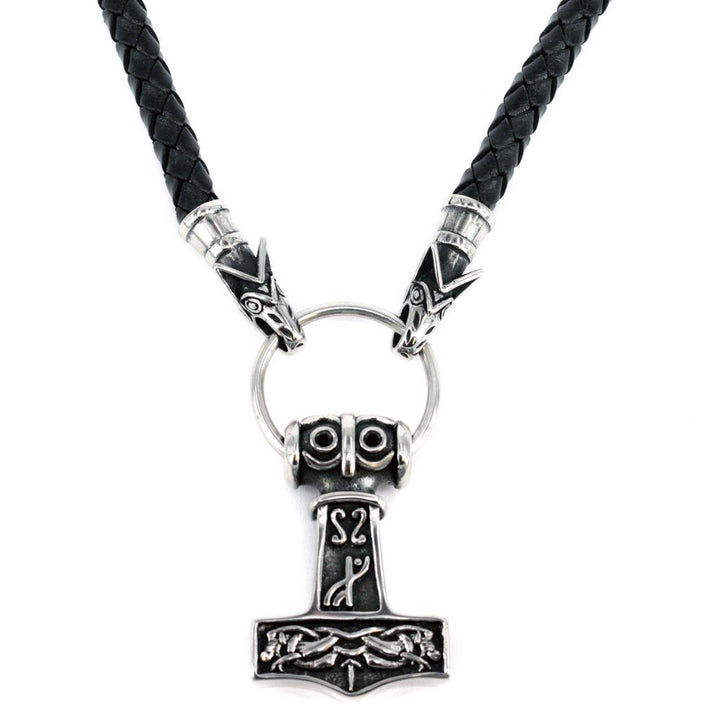 Wolf Head Mjölnir, Black Leather – Grimfrost