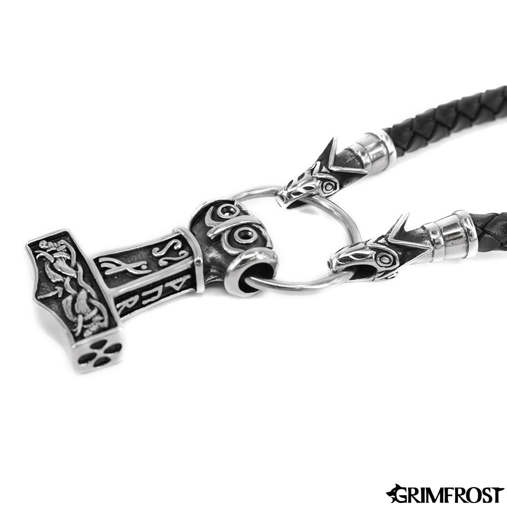 Wolf Head Mjölnir, Black Leather – Grimfrost