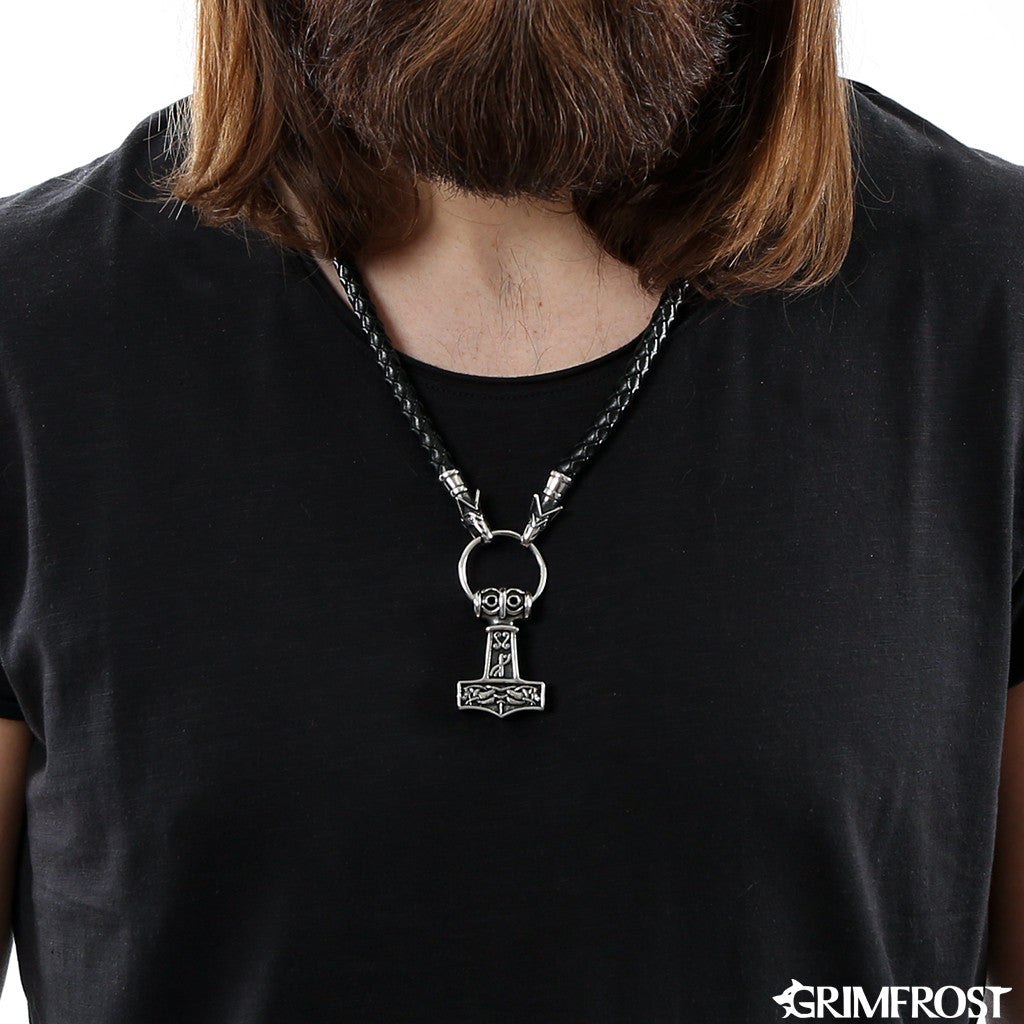Wolf Head Mjölnir, Black Leather – Grimfrost