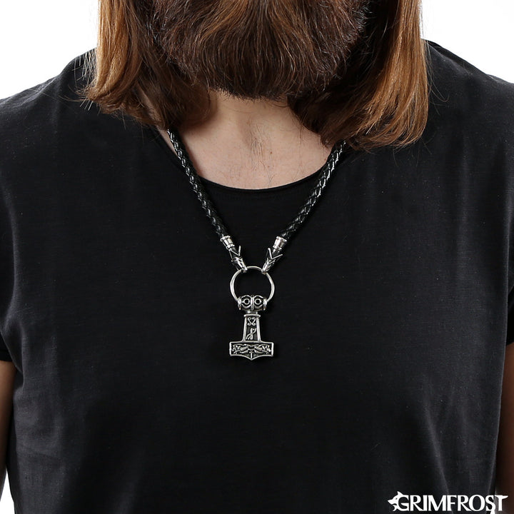 Wolf Head Mjölnir, Black Leather – Grimfrost