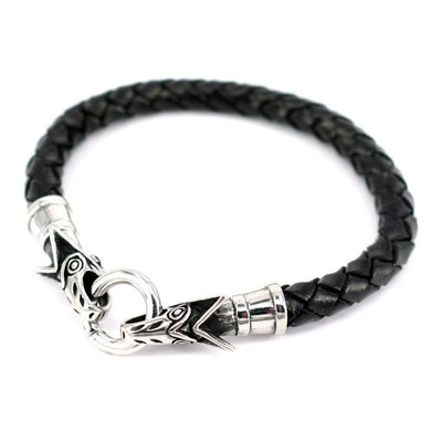 Arm Rings - Wolf Leather Bracelet, Black - Grimfrost.com