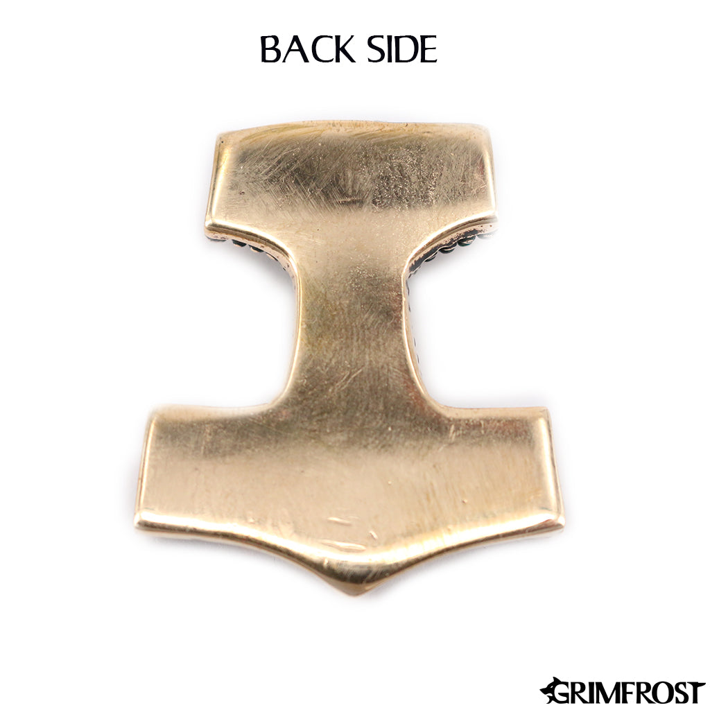 thumbnail interactive-video image 1 of Real Bronze Norse Thor's Hammer Pendant – Rams Head Odin Viking Celtic Mjollnir – 1405B 1 of 2