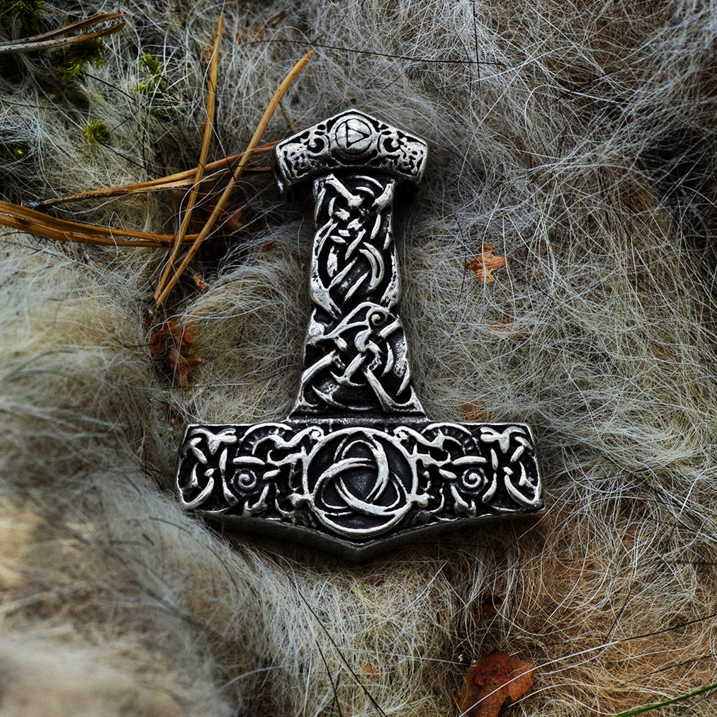 Thor's Hammers - Triquetra Thor's Hammer, Silver - Grimfrost.com