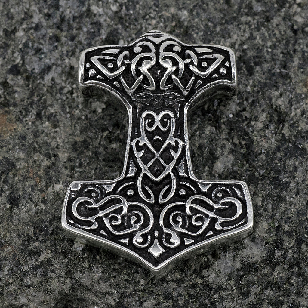 Thor's Hammers - Knotwork Thor's Hammer, Silver - Grimfrost.com