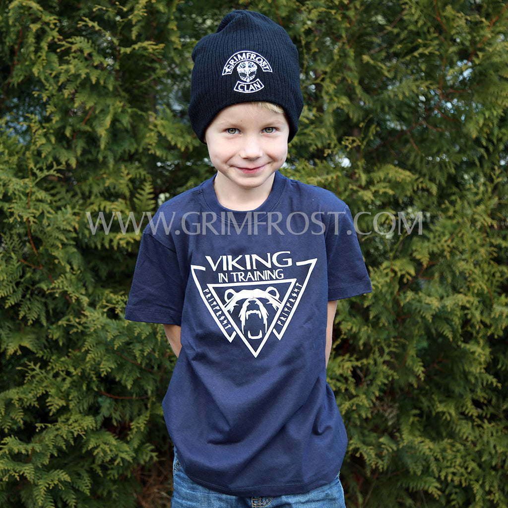 T-shirts - Kids T-shirt, Viking, Navy Blue - Grimfrost.com