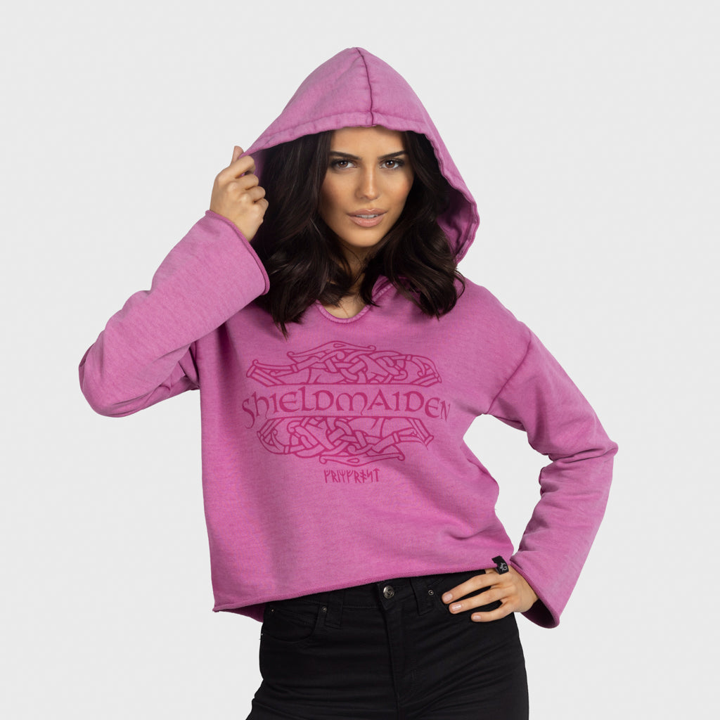 Women's Crop Hoodie, Shieldmaiden, Pink