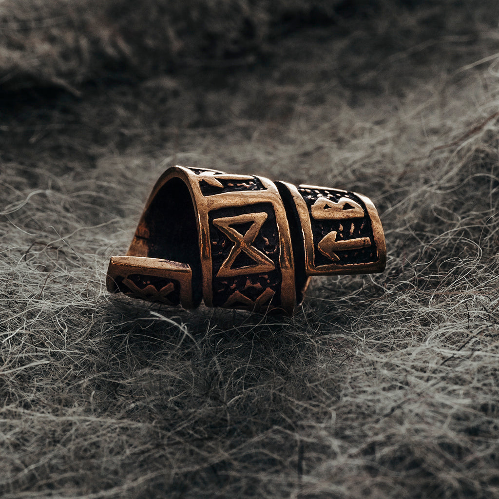 Beard Rings - Large Beard Ring, Bronze with Runes - Grimfrost.com