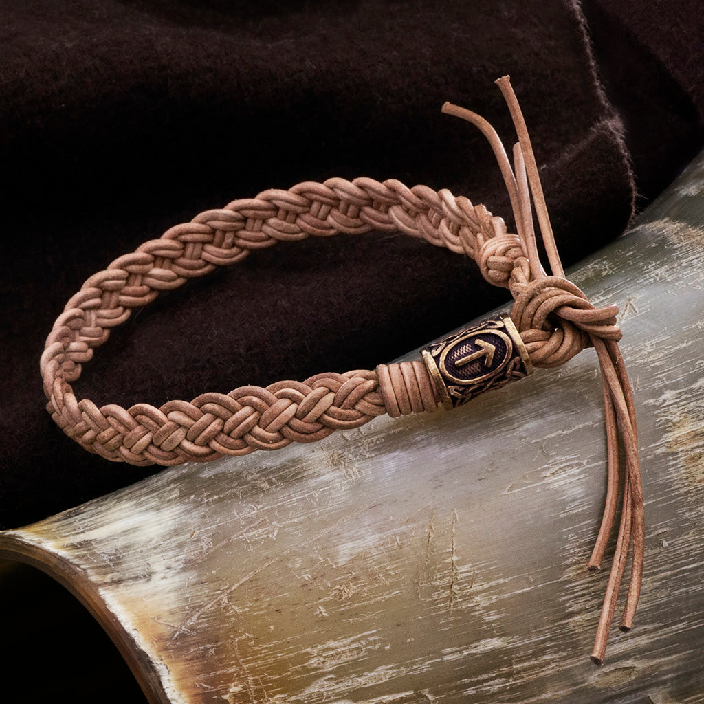 Arm Rings - Leather Bracelet, Bronze Tyr - Grimfrost.com