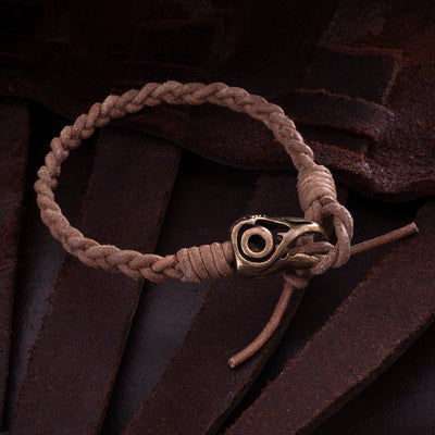 Arm Rings - Leather Bracelet, Bronze Raven - Grimfrost.com