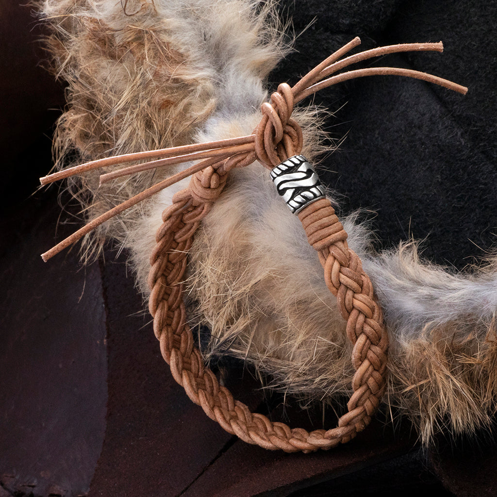 Arm Rings - Leather Bracelet, Silver Knotwork - Grimfrost.com