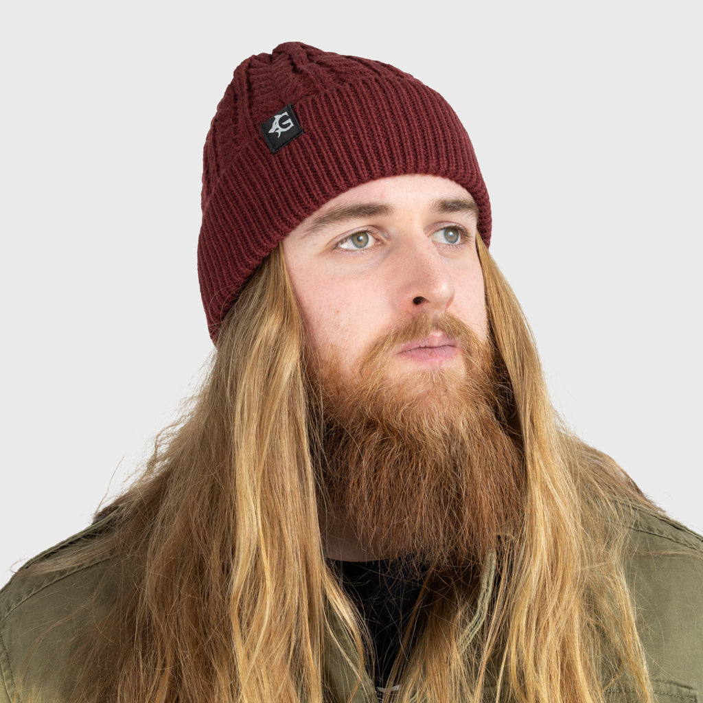 Grimfrost Cable Knit Beanie, Brick