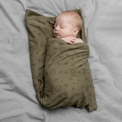 Baby Blanket, Runes, Green