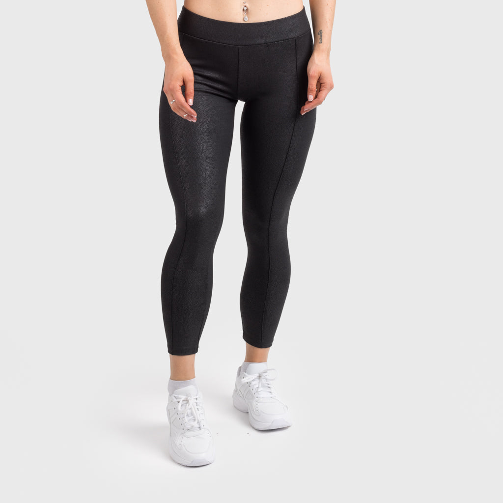 Medium Waist Leggings, Leather Look, Black – Grimfrost