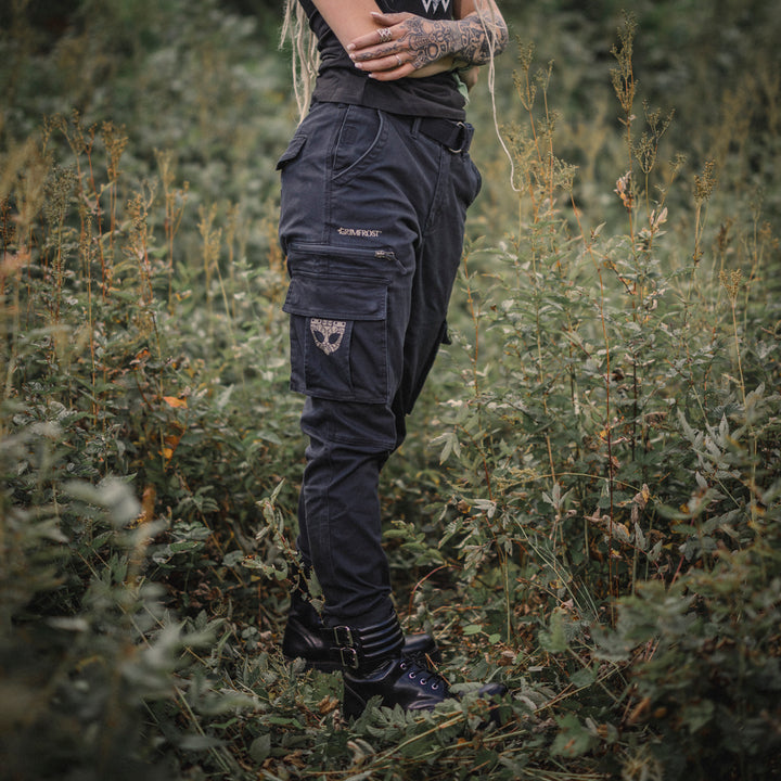 black woven twill tie detail velcro waist cargos