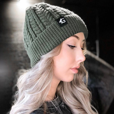 Grimfrost Cable Knit Beanie, Green