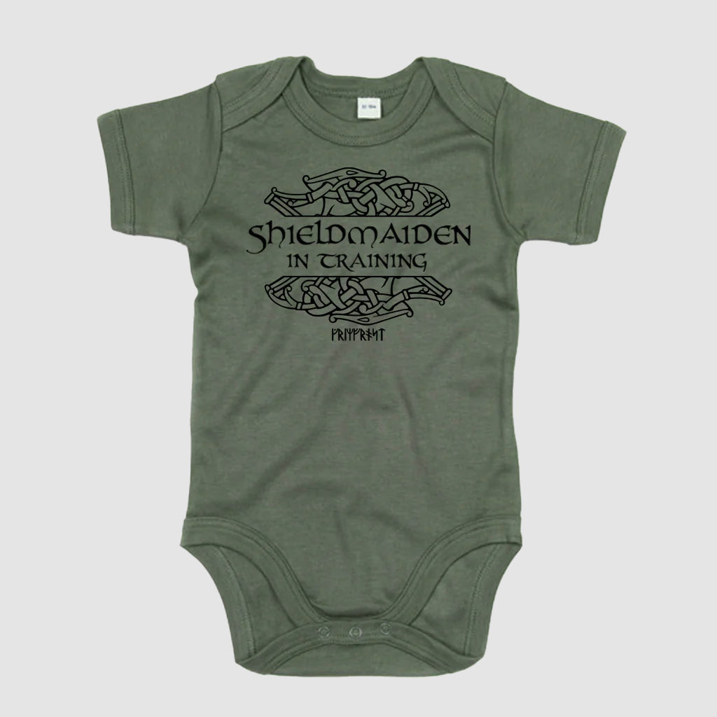 Organic Baby Bodysuit, Shieldmaiden, Camo Green