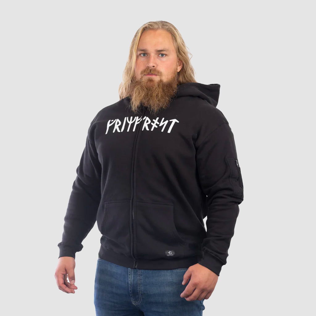 Premium Zip Hoodie, Runestone, Black – Grimfrost